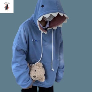 Kawaii Fluffy Shark Hoodie - Dive into Cozy Cute - Youeni