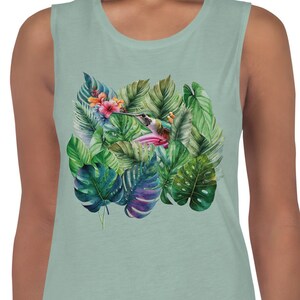 Aquarell Illustration Kolibri Tropische Pflanzen Damen Muskelshirt