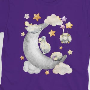 Schaf auf dem Mond Aquarell Illustration Kurzarm Unisex T-Shirt