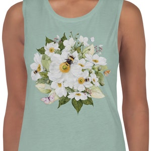 Honigbienen unter den Apfelblüten Aquarell Illustration Damen Muskelshirt