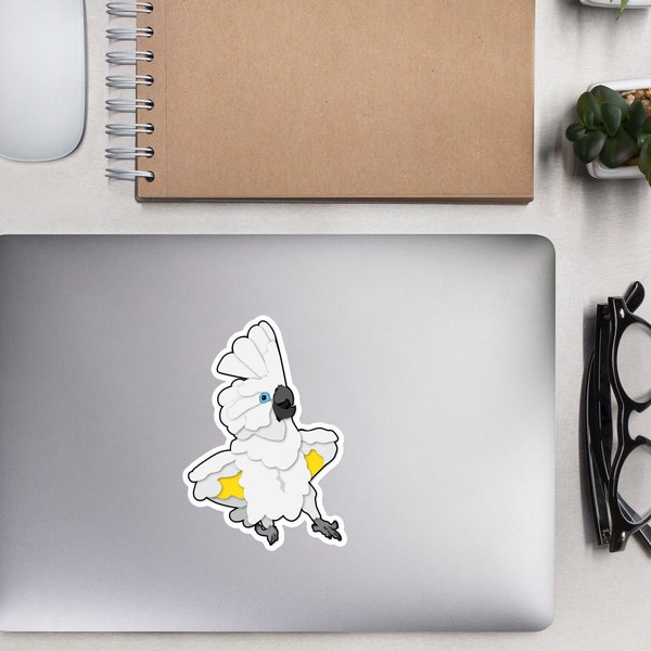 Super Cute Umbrella Cockatoo Parrot Illustration Bubble-free stickers
