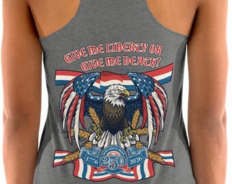 250th USA Anniversary Liberty or Death Bald Eagle Women's Racerback Tank Print Both Sides