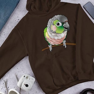 Sudadera unisex con capucha y estampado en ambos lados con ilustración de loro con ópalo verde y cuadros verdes súper lindos