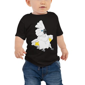 Camiseta para niños pequeños con actitud y loro cacatúa con paraguas