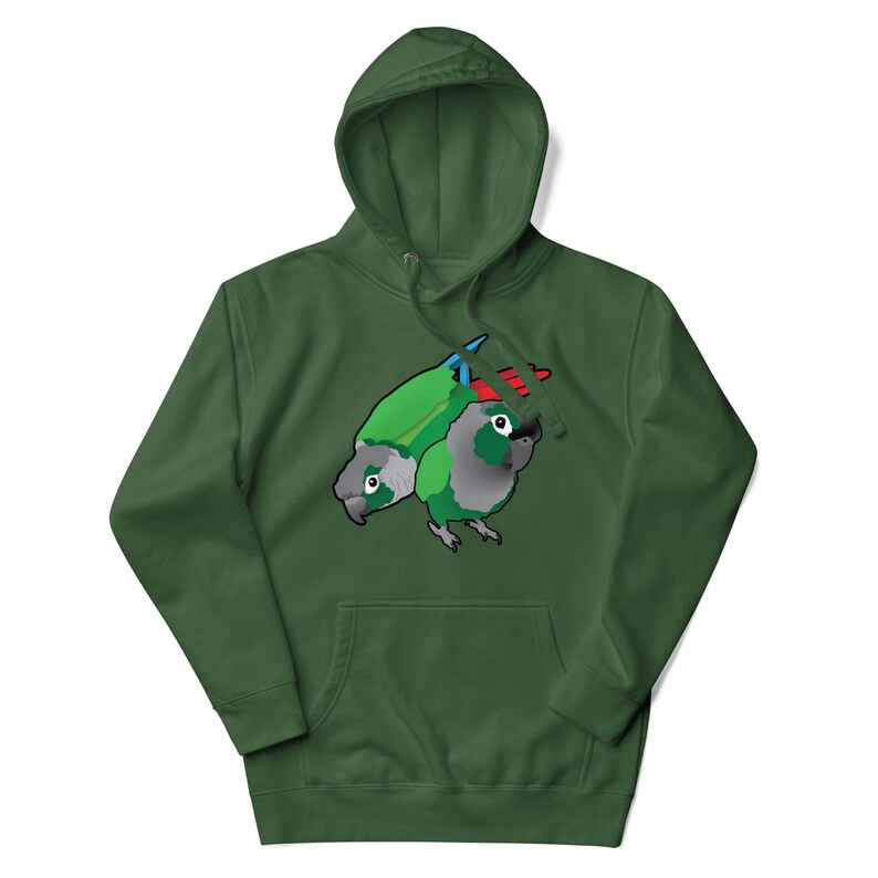 Cartoon Green Cheek Conure Parrot Pair Unisex Hoodie