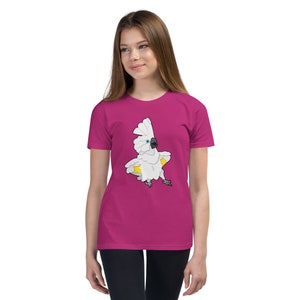 Camiseta juvenil con loro cacatúa y paraguas descarado