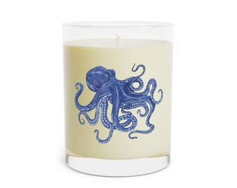 Blue Octopus Illustration Candle | 11oz Glass Scented Candle