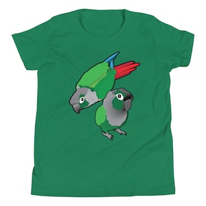 Camiseta juvenil con loros conure de mejillas verdes Double Trouble