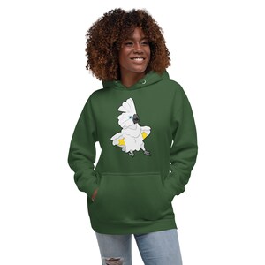 Sudadera unisex con capucha y dibujo de loro, cacatúa y paraguas