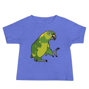 Ilustración de Amazonas con nuca amarilla feliz en camiseta para niños pequeños