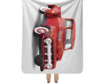 Illustrated 1952 Ford F100 Red Vintage Pickup Truck Sherpa blanket