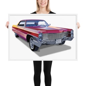 1965 Classic Cadillac Coupé De Ville Illustrierter Mattpapierdruck Gerahmtes Poster
