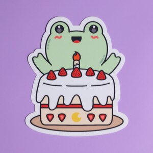 Frog Sticker Birthday Cake Sticker Froggy Sticker Kawaii Stickers Strawberry Bday Cake Sticker