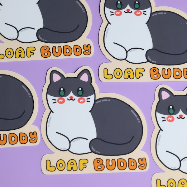 Cute Cat Sticker Cat Loaf Buddy, Silly Kitty Sticker, Bread Cat, Kitty Vinyl Sticker