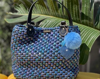 Handmade Crochet Bag,Luxury Crochet Bag, Beach Bag, Women's Bag, Special Occasion Purse, Metallic Peacock Handbag, Summer Bag, Stylish Bag.