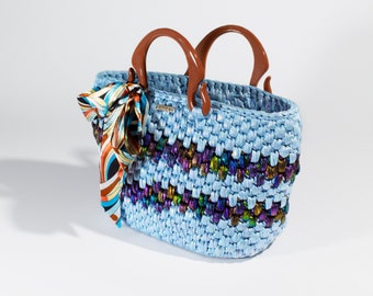 Handmade Crochet Bag,Luxury Crochet Bag, Beach Bag, Women's Bag, Special Occasion Purse, Metallic Blue Handbag, Summer Bag, Stylish Bag.