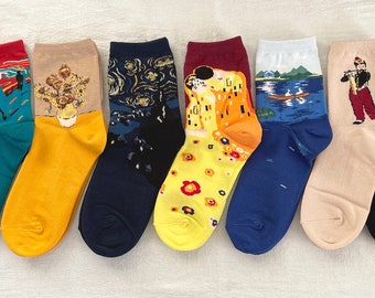 ART PAINTING, Famous Painting Socks, SET, Women's Cotton Socks, Funny Socks, Unique Socks, 6 Colours