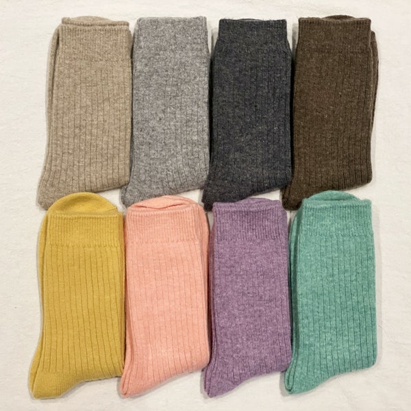 Chaussettes chaudes en laine de cachemire, chaussettes d’hiver, confortables, douces, chaudes, 8 couleurs disponibles