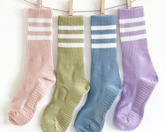 Calcetines de yoga de triple línea, calcetines antideslizantes de pilates, calcetines de mujer, calcetines largos, calcetines deportivos, 4 colores