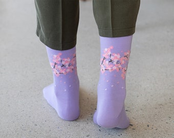 CHERRY BLOSSOMS, Unisex, Organic Cotton Socks, Floral Socks, Flower Socks, Fashion Socks, Unique Socks