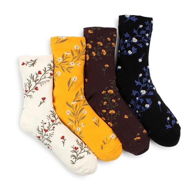 TWIST FLOWER SOCKS, Women's Cotton Socks, Floral socks, Unique socks, 4 Colours