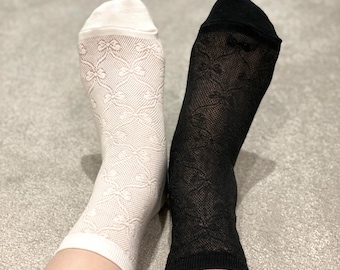 Bow Sheer Mesh Socks, Ribbon Lace, Women's See Through Socks