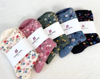 Meias de algodão com estampa floral: meias femininas da moda, 5 cores