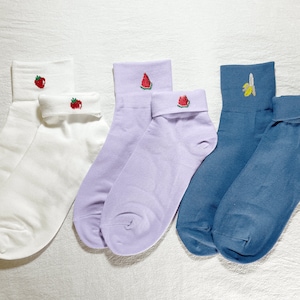 Fruit Socks, Women&#39;s Cotton Socks, Ribbed Socks, Ankle Socks, Cute Socks, Unique Socks, Casual Socks, 3 Colours