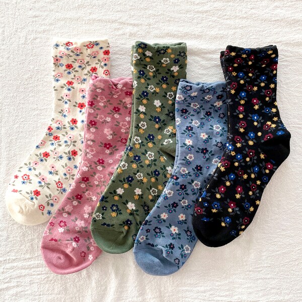 Floral Pattern Socks, Woman's Socks, Flower Socks, Cotton Socks, Fashion Socks, 5 Colours