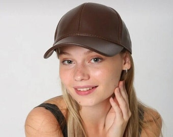 Brown  Leather Baseball Cap, Hatsquare Leather Hat, Adjustable Man Leather Baseball Caps, Women Leather Cap, Sports Dad Hat, Trucker Hat,