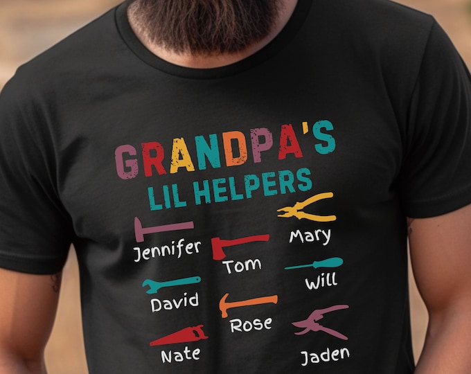 Personalized Father's Day Gift for Grandpa Grandpa's Little Helpers Custom Grandkids' Names Shirt for Fixer Grandpa Funny Grandpa T-Shirt