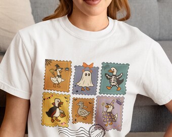 Silly Goose Halloween Comfort Colors Cute Retro Ghost Witch Mummy Skeleton Spooky Season Women's Halloween Trendy Stamp Shirts Sweatshirts