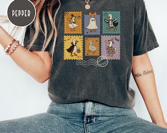 Silly Goose Halloween Comfort Colors Cute Retro Ghost Witch Mummy Skeleton Spooky Season Women's Halloween Trendy Stamp Shirts Sweatshirts