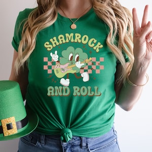 Retro Saint Patrick's Day Shamrock and Roll Music Teacher T-Shirt Irish Sweatshirt Music Lover Vintage Saint Patrick's Day Sweatshirt Tees