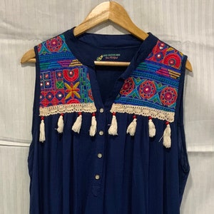 Cotton Navy Blue embroidered with tassels tunic top/T/size 52”/length 38”