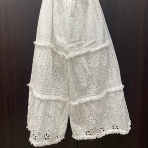 Chikankari Lucknow Pure cotton white embroidered laced waist elastic Bottom regular pants/T/size 30”/length 40”