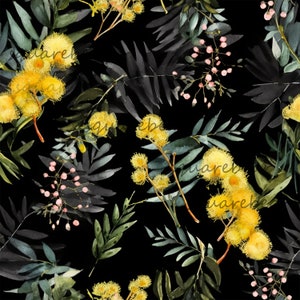 1 modèle sans couture, mimosa aquarelle, motif mimosa, télécharger la fleur de mimosa, fichier téléchargeable, licence commerciale incluse