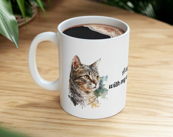 Ceramic Mug 11oz Feline Beauty Watercolor Mug: Adorable Cat Design Printed  Both Sides with "A cup of joy with my whiskered pal" centered
