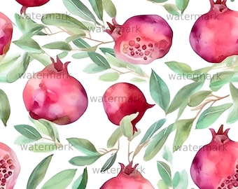 2 files seamless pattern, delicate pomegranate, elegant pomegranate, download watercolour pomegranate, commercial design licence included