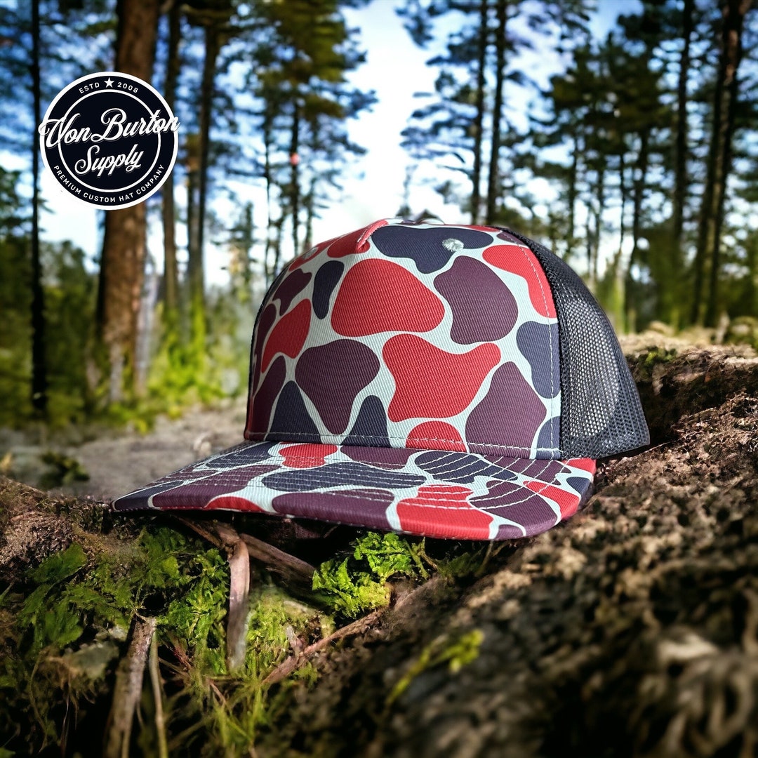 Vintage Puget Sound Creeper Duck Camo Orange and Black 5 Panel Trucker