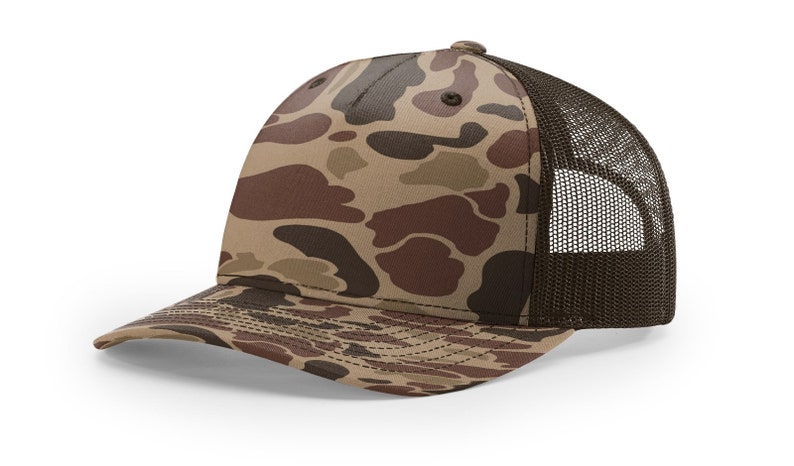 Custom Richardson 112 PFP Duck Camo Leather Patch Trucker Hat, Bark ...