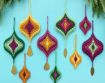 DIGITAL PATTERN: Hello Bargello 2020 Holiday Ornament - Bargello Plastic Canvas Needlepoint Craft Pattern