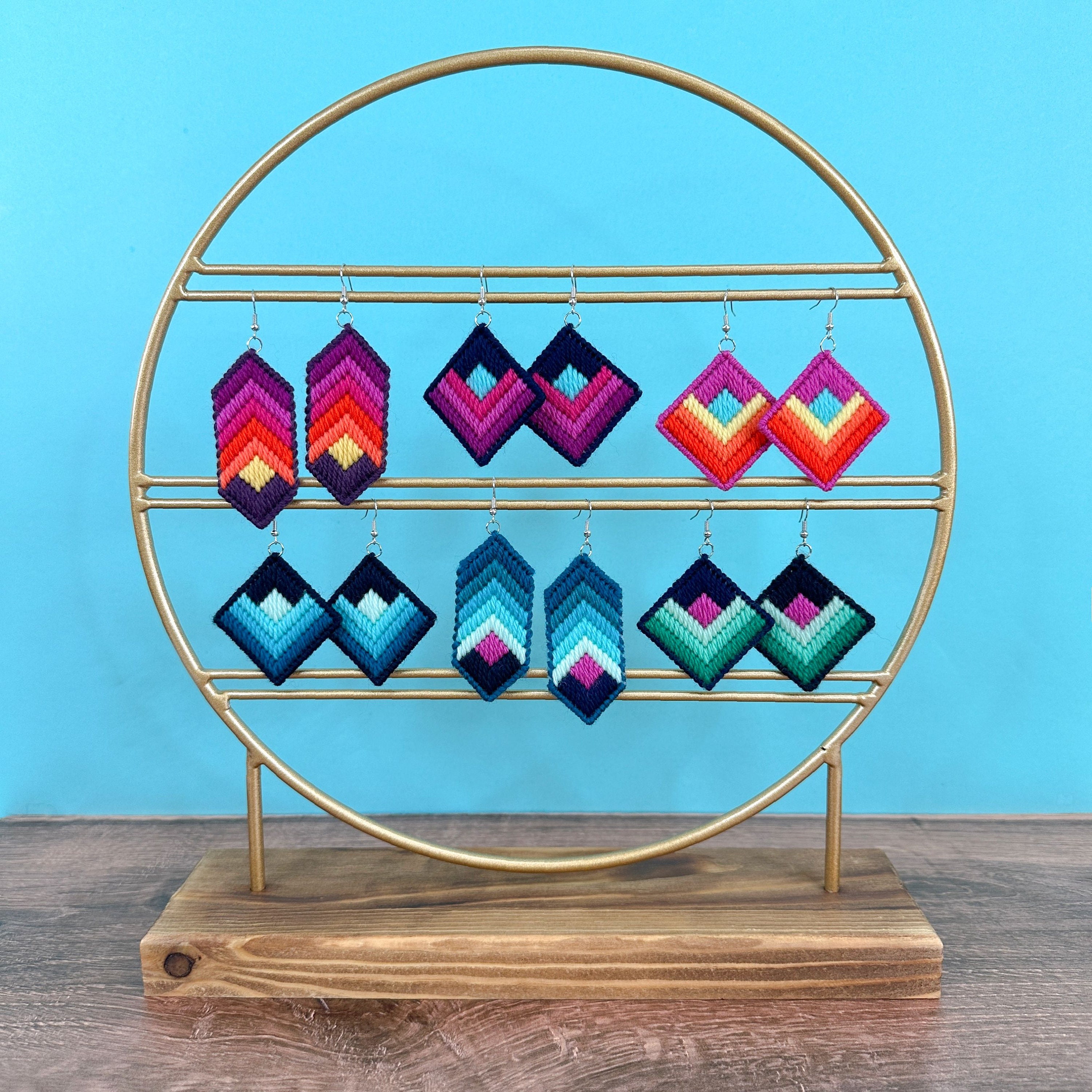 DIGITAL PATTERN: "Rhiannon" Bargello Earrings - Bargello Plastic Canvas Needlepoint Craft Pattern