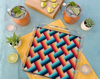 DIGITAL PATTERN: "Basketweave" Bargello Tray - Bargello Plastic Canvas Needlepoint Craft Pattern