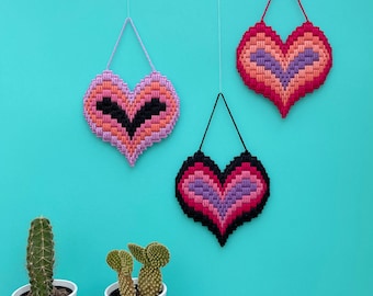 DIGITALE ANLEITUNG : ""Piece Of My Heart"" Bargello Valentines / Ornamente- Bargello Plastic Canvas Nadelspitzen Handwerksmuster."
