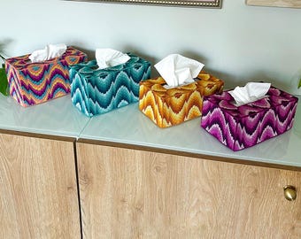 DIGITAL PATTERN: "Feelin' Groovy" Bargello Tissue Box Cozy - Bargello Plastic Canvas Needlepoint Craft Pattern
