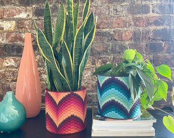 DIGITAL PATTERN: "Bella Donna" Bargello Planter Cozy - Bargello Plastic Canvas Needlepoint Craft Pattern
