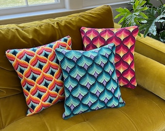 DIGITAL PATTERN: "Songbird" Bargello Pillow - Bargello Plastic Canvas Needlepoint Craft Pattern