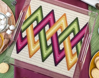 DIGITALE MUSTER: ""Interlock" Bargello Tablett - Bargello Plastic Canvas Nadelspitzen Handwerk Muster."