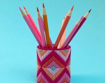DIGITAL PATTERN: Diamond Bargello Mini Cup Cozy - Bargello Plastic Canvas Needlepoint Craft Pattern